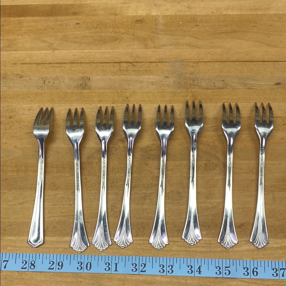 Set of  8 vintage charcuterie shrimp salad  small bite forks stainless steel